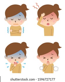 Illustration of symptoms of colds in girls.