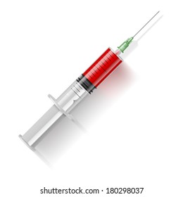 Illustration of syringe with blood isolated on white background