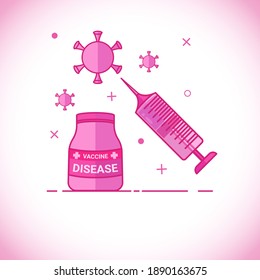 illustration of syringe and viruses, vaccination concept against harmful foreign viruses. graphic design illustration