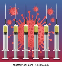 Illustration syringes with vaccine created a barrier to viruses.