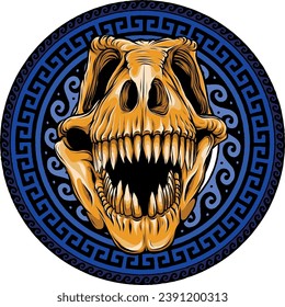 illustration of t rex skull with ornaments