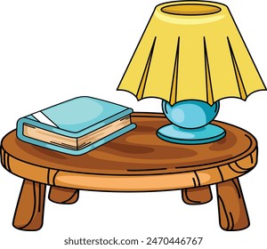 illustration of table with book and lamp isolated on white background vector