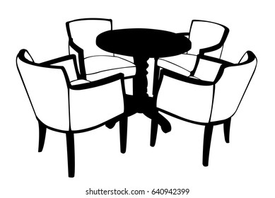 illustration of table with chairs isolated