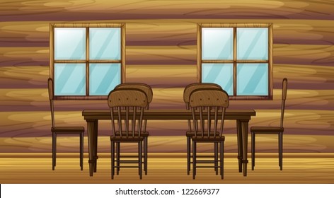 Illustration of a table and chairs in a room