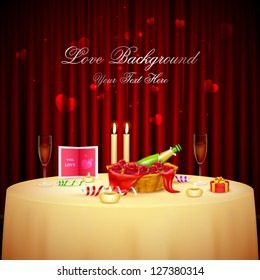 illustration of table decorated for candlelight dinner for Valentine's Day