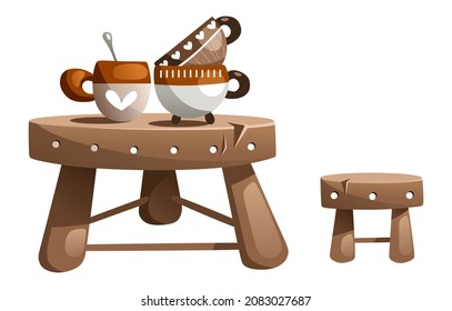 Illustration of a table with a lot of dirty dishes on it.