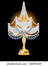 illustration of a table lamp with crystal pendants