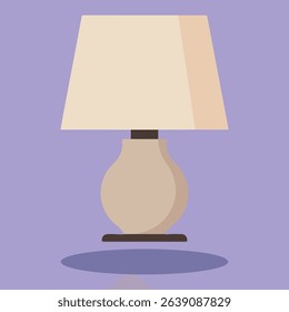 Illustration of a table lamp with a curved base and conical shade.
