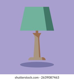 Illustration of a table lamp with a square shade and wooden base.
