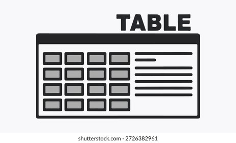 Ilustración de una tabla con filas y columnas aisladas sobre fondo blanco, Vector, ilustración