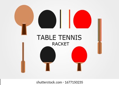 Illustration of table tennis equipments which have racket,red and black rubber and racket which attached rubber
