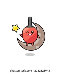 illustration of table tennis racket cartoon sitting on the half moon , cute style design for t shirt, sticker, logo element
