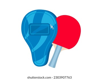 Illustration of table tennis racket and case.
