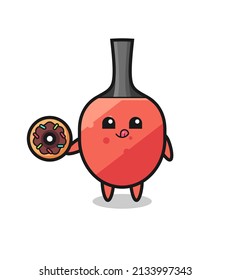 illustration of an table tennis racket character eating a doughnut , cute style design for t shirt, sticker, logo element