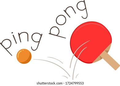 Illustration of a Table Tennis Racket Hitting a Ball Producing Ping Pong Sound