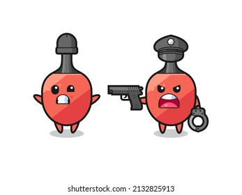 Illustration von Tischtennisschläger-Räuber mit von der Polizei gefangener Handhosenspitze , niedliches Design für T-Shirt, Aufkleber, Logo-Element