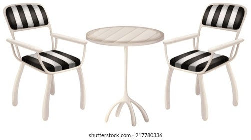 Illustration of a table and two chairs on a white background 