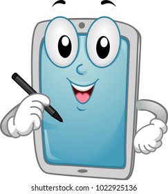 Illustration of a Tablet Computer Mascot Holding a Stylus Pen