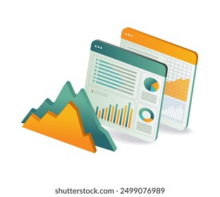 An illustration of a tablet displaying various graphs and charts, showcasing data analysis and visualization