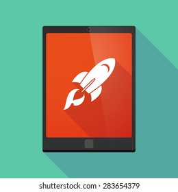 Illustration of a tablet pc icon wit a rocket