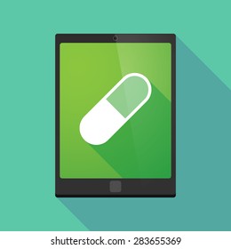 Illustration of a tablet pc icon wit a pill