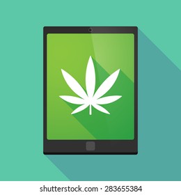 Illustration of a tablet pc icon wit a marijuana leaf