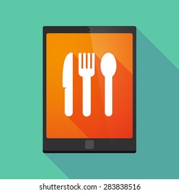 Illustration of a tablet pc icon wit cutlery