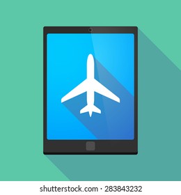 Illustration of a tablet pc icon wit a plane