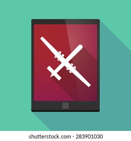 Illustration of a tablet pc icon wit a war drone