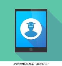 Illustration of a tablet pc icon wit a student avatar