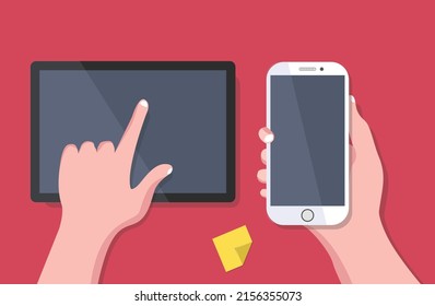 Illustration Tablet Smartphone Stick Note Touchscreen Modern Device Technology Gadget Minimal Portable Flat Icon Concept Office Business Digital Display Workspace Template