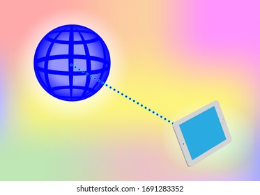 Illustration des Tablet-Status verbunden mit dem Internet und dem lokalen Netzwerk, www, weltweit