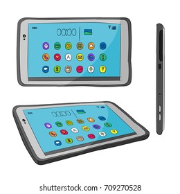Illustration of a tablet. Three angles on white background