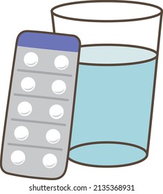 Illustration of tablets and water