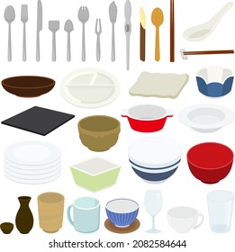 Illustration of tableware and cutlery