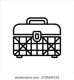 Illustration of a tackle box or toolbox icon in black and white minimalist style