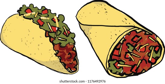 Illustration of taco and burrito