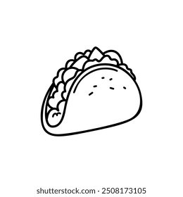 Ilustração de taco em estilo cartoon. Elemento de design para logotipo, etiqueta, crachá, emblema. Ilustração vetorial