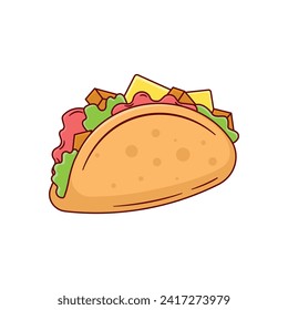 Illustration tacos cute cartoon design style isolated white background