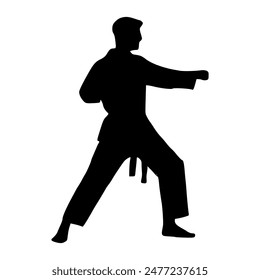 Ilustración Silueta de atleta de taekwondo. Silueta de arte marcial
