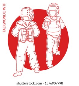 Illustration of taekwondo kids outline style on a red circle background