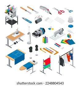Eine Illustration von Schneiderwerkzeugen auf weißem Hintergrund.
