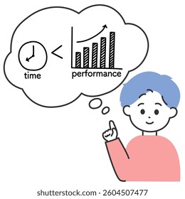 Illustration of a Taipa Time Performance A young man in plain clothes is explaining about Taipa(time performance)