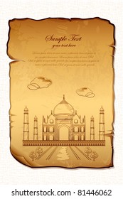 illustration of Taj Mahal on ancient paper