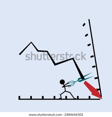 illustration taken down and cut using scissors. loss or decline. flat design style. Suitable for use in reports, illustrations, presentations