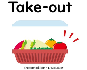 Illustration of a take-out lunch box in a disposable lunch box