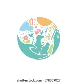 Illustration of taking care the nature, save the world and it's content, Nature's Logo Design