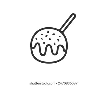 Ilustración de un icono de takoyaki (dibujo lineal) con un palillo de dientes pegado en él.