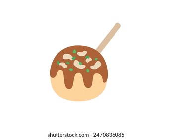 Illustration einer Takoyaki Ikone mit einem darin steckenden Zahnstocher.