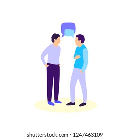 Illustration of talking people isolated on white background. Colored vector illustration in flat cartoon style
